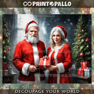 Papel De Seda Señor y Señora Claus ofreciendo regalos
