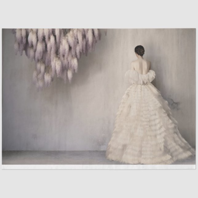 Papel De Seda Señora de blanco con Wisteria Florals Retrato de a (Anverso)