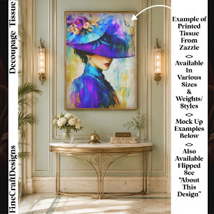 Papel De Seda Señora elegante moderna con sombrero, decoupage FR