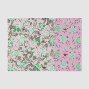 Papel De Seda Señora fresca Grunge Skulls y floral verde azulado