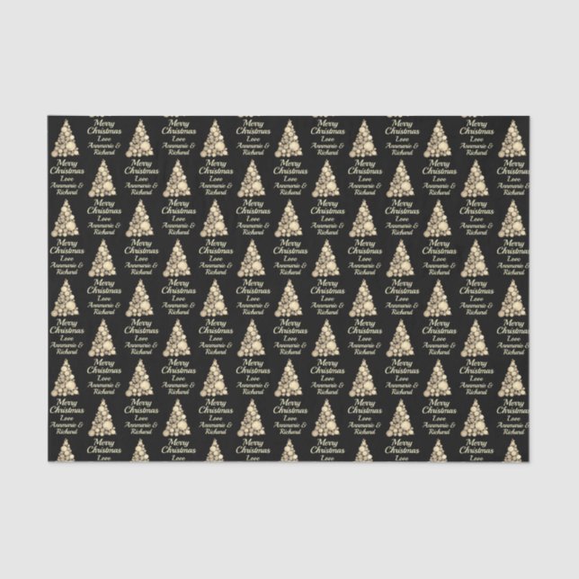 Papel De Seda Sepia Modern Merry Christmas Tree con nombre (Anverso)