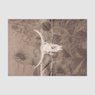 Papel De Seda Sepia Occidental Rústica Marrón Girasol Calavera
