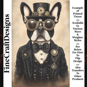 Papel De Seda Sepia Steampunk Frenchie Dog AS5 Decoupage