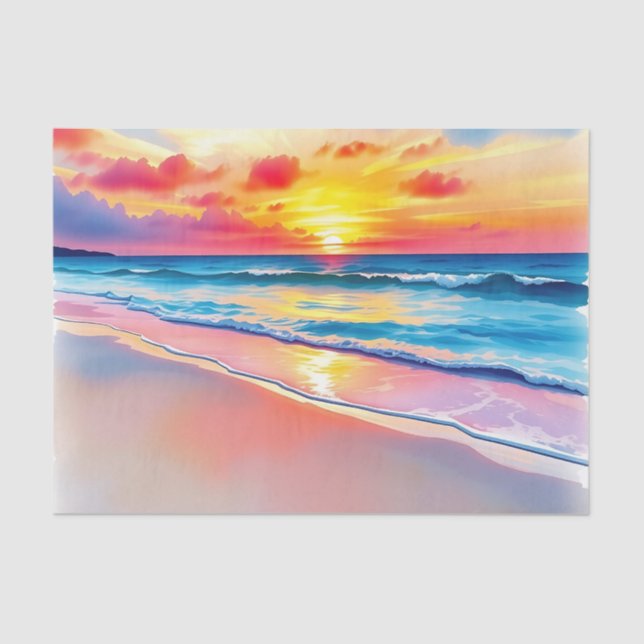 Papel De Seda Serene Beach Sunset con vibrantes reflexiones (Anverso)