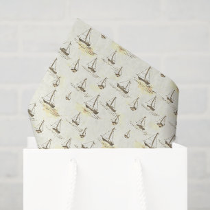 Papel De Seda Serene Beige Vela Bote con motivos marítimos