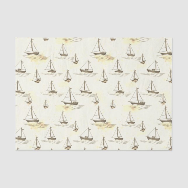 Papel De Seda Serene Beige Vela Bote con motivos marítimos (Anverso)