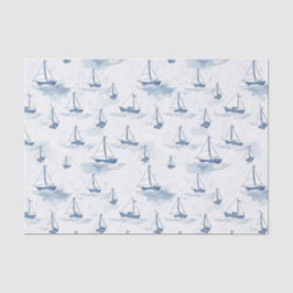 Papel De Seda Serene Blue White Sailing Bots en patrón marino