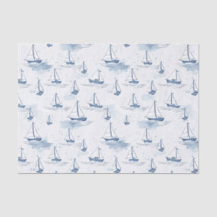 Papel De Seda Serene Blue White Sailing Bots en patrón marino