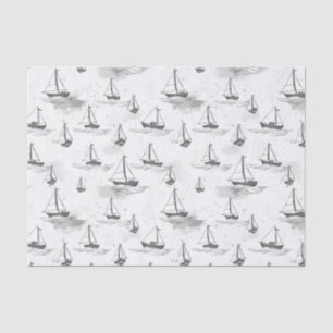 Papel De Seda Serene Gray White Sailing Bote en Patrón Marítimo