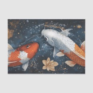 Papel De Seda Serene Koi Fish con Lotus Flowers
