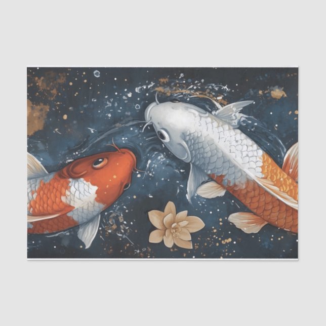 Papel De Seda Serene Koi Fish con Lotus Flowers (Anverso)