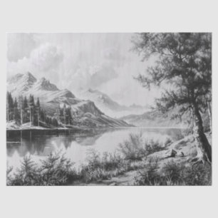 Papel De Seda Serene Mountain Lake Black & White Decoupage
