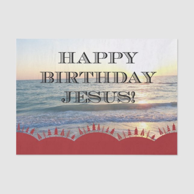 Papel De Seda Serene Sunset Over Ocean Happy Birday Jesus (Anverso)