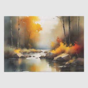Papel De Seda Serene vibrante pintura del paisaje del río Otoño