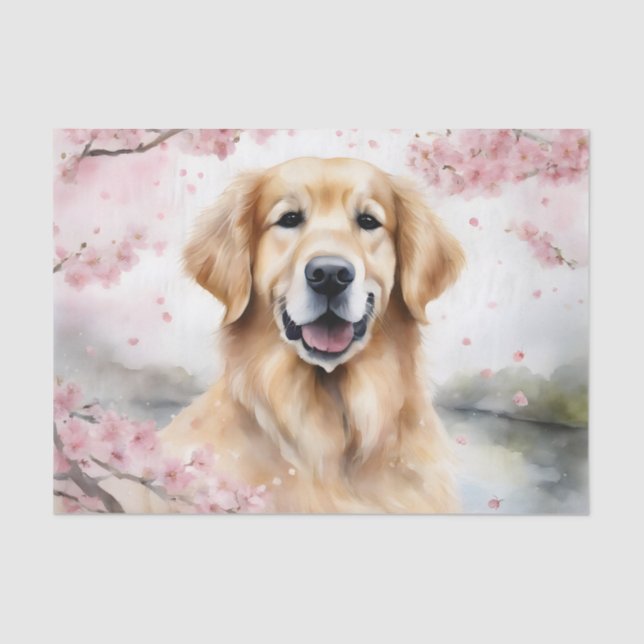 Papel De Seda Serenidad de acuarela de Golden Retriever (Anverso)