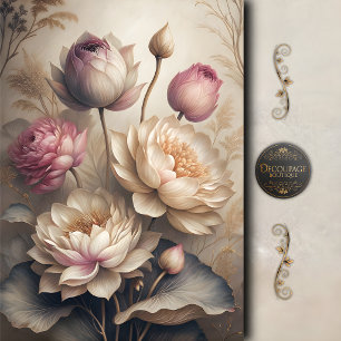 Papel De Seda Serenidad Floral de Loto Elegante Decoupage