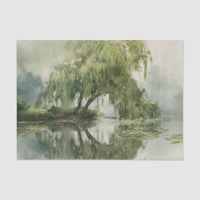 Papel De Seda Sereno Arte de Reflexión del Sauce (5) (Anverso)