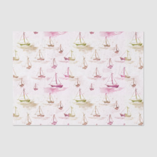 Papel De Seda Serenos barcos de vela rosados y morados en patrón