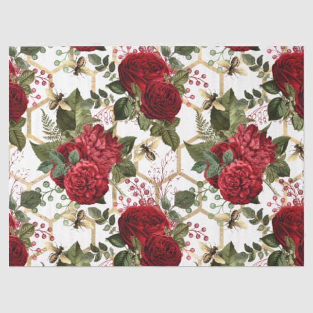 Papel De Seda Serie de abejas de rosa roja Diseño 48 (Anverso)