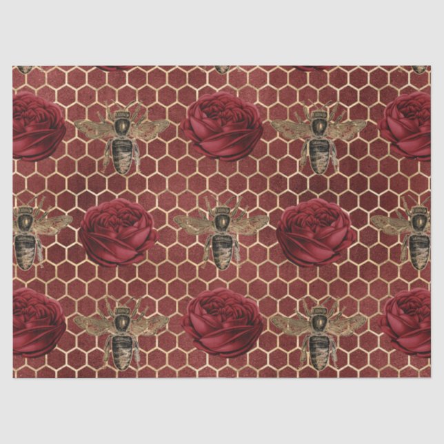 Papel De Seda Serie de abejas Rosa Roja Diseño 29 (Anverso)