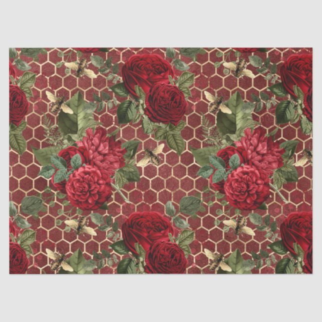 Papel De Seda Serie de abejas Rosa Roja Diseño 45 (Anverso)