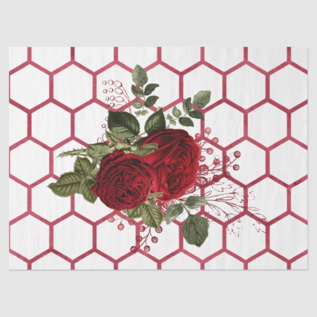 Papel De Seda Serie de abejas Rosa Roja Diseño 65 (Anverso)