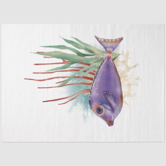 Papel De Seda Serie de Acuarela Subacuática Diseño 7 (Anverso)