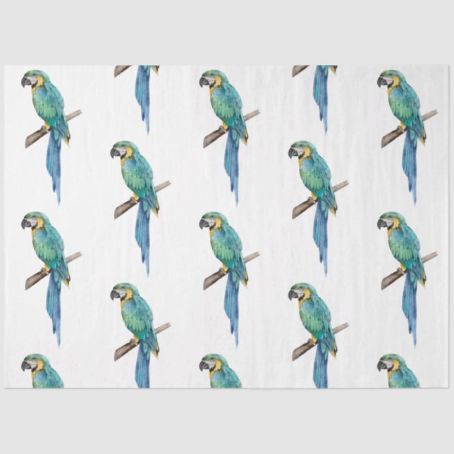 Papel De Seda Serie de Aves Tropicales : Diseño de Macao Azul 2 (Anverso)