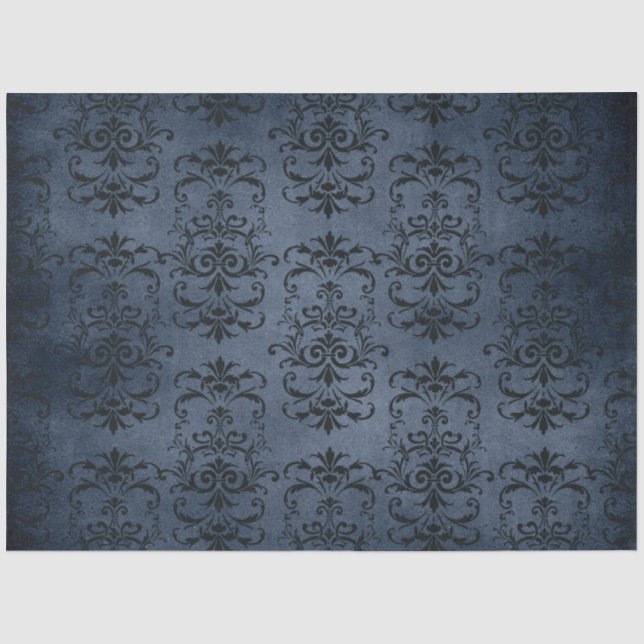 Papel De Seda Serie de Damasco Azul Gótico Diseño 11 (Anverso)