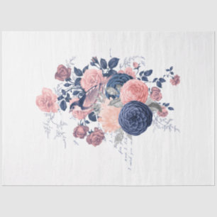 Papel De Seda Serie de Efímera Floral Rosa y Azul Marino Diseño