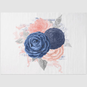 Papel De Seda Serie de efímera floral rosa y azul marino Diseño