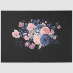 Papel De Seda Serie de efímeras florales rosa y azul marino Dise