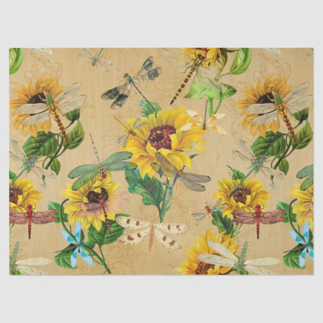 Papel De Seda Serie de girasoles y libélulas Diseño 2 (Anverso)