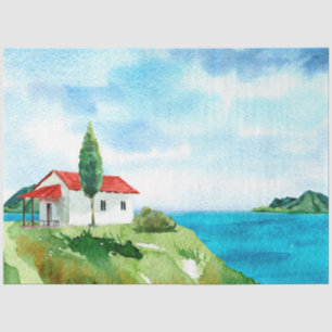 Papel De Seda Serie de paisajes marinos en acuarela Diseño 3