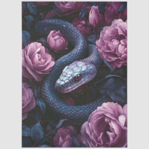 Papel De Seda Serpiente enroscada entre rosas púrpuras
