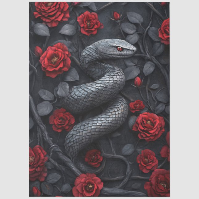 Papel De Seda Serpiente gótica y rosas decoupage (Anverso)