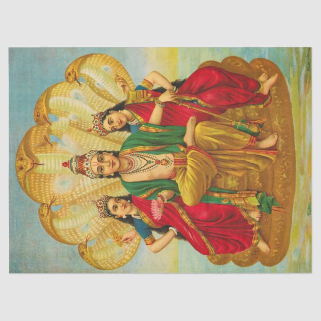 Papel De Seda Sesha Narayana, Rey de Nagas por Raja Ravi Varma (Anverso)