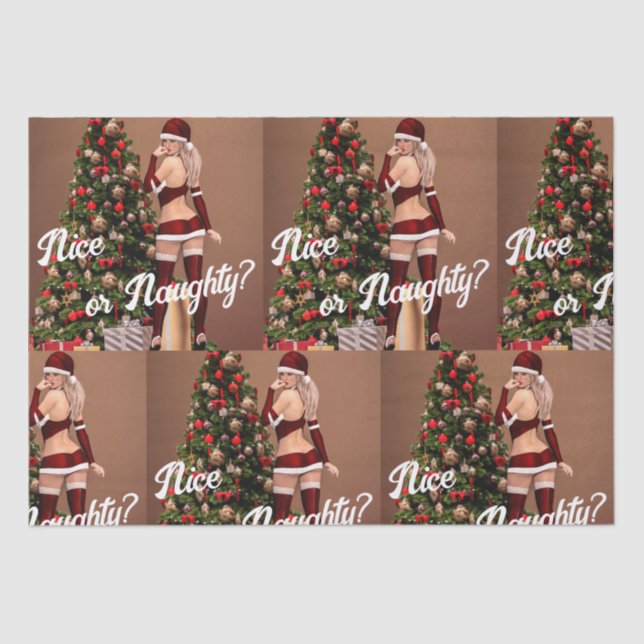 Papel De Seda Sexy Santa Chica cerca del árbol de Navidad (Anverso)
