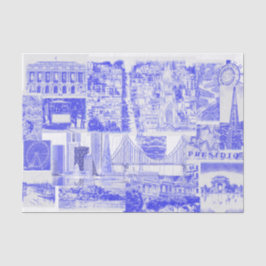 Papel De Seda SF Bay Area Iconos Blue Ink Toile