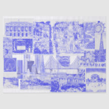 SF Bay Area Iconos Blue Ink Toile