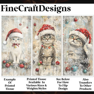 Papel De Seda Shabby Chic Adorables Gatos Gatitos de Navidad AM5