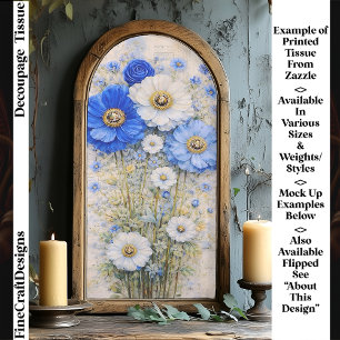 Papel De Seda Shabby Chic Azul Marfil Mezcla Flores FD7L Decoupa