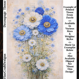 Papel De Seda Shabby Chic Azul Marfil Mezcla Flores FD7R Decoupa