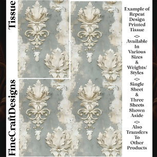 Papel De Seda Shabby Chic Crema y Gris Damasco CV7 Decoupage
