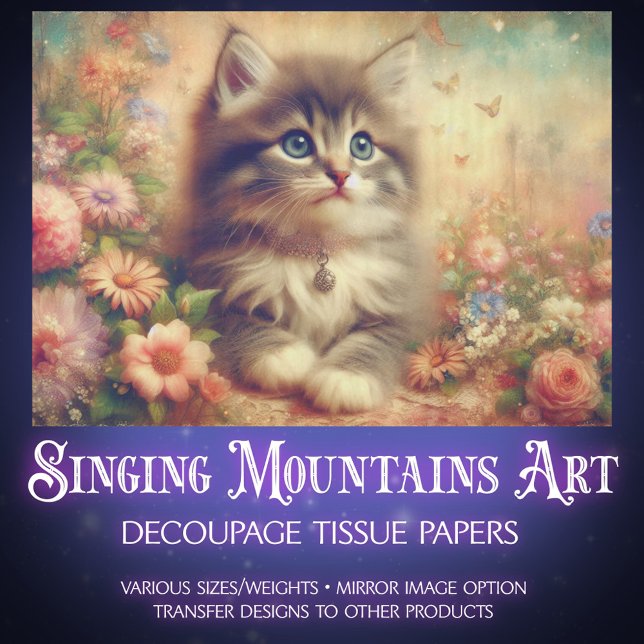 Papel De Seda Shabby Chic Kitten Wildflower DIY Craft Decoupage (Subido por el creador)