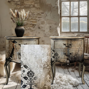 Papel De Seda Shabby Chic negro y beige con fondo Demask levanta