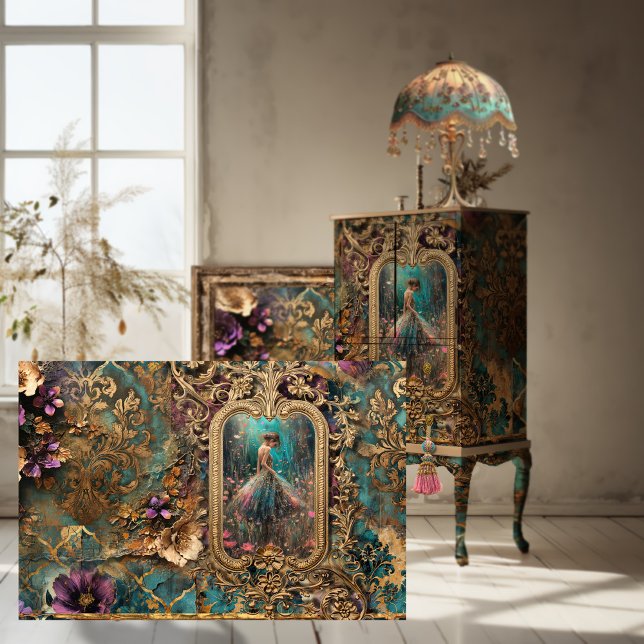 Papel De Seda Shabby Chic, Ornamental, retrato de una bailarina (Shabby Chic, Tattered Scrapbook Collage, Ballerina Portrait, & Floral, Furniture Decoupage Paper)