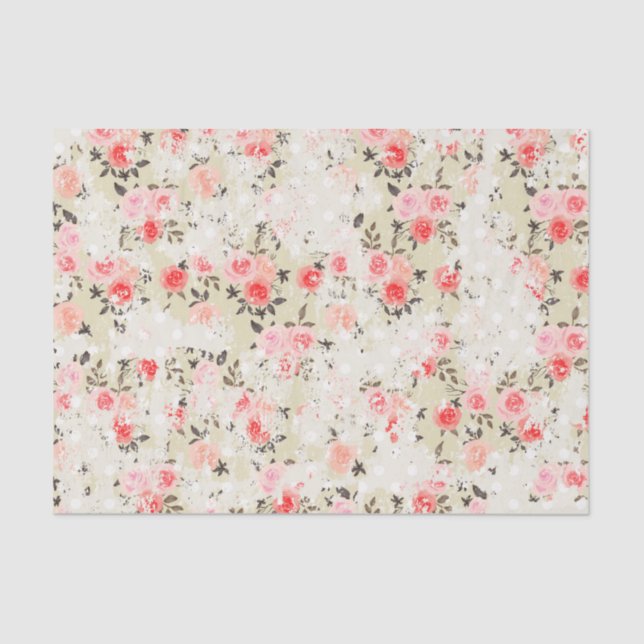 Papel De Seda Shabby Chic Pink Roses Beige Polka Dots (Anverso)