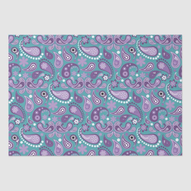 Papel De Seda Shabby Chic Purple and blue Paisley Pattern (Anverso)