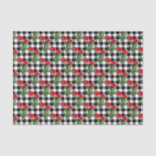 Papel De Seda Shabby Chic Rojo, Amapolas Florales Negras y Blanc